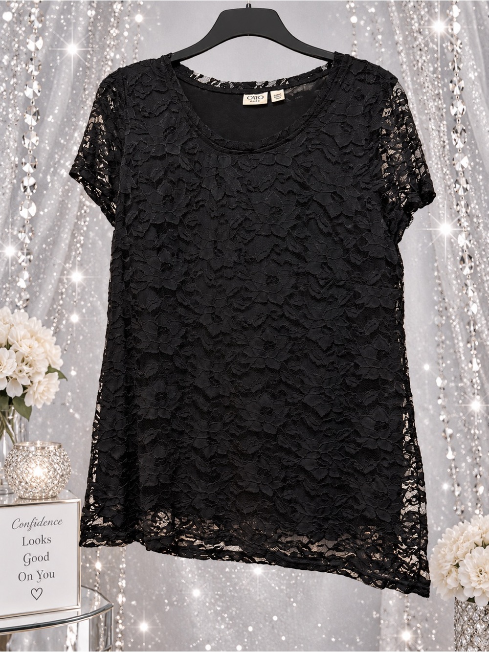 Cato Black Lace Short Sleeve Top